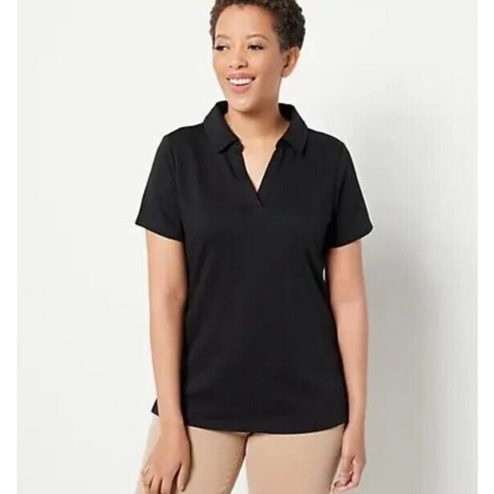 Isaac Mizrahi Live! Short Sleeve Pima Cotton Polo Top Jet Black Size 1X